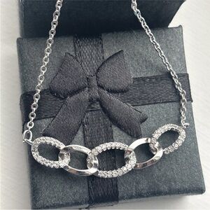 White Gold Plated CZ Necklace ✨ Modern Interlocking Circle Pendant Minimalist